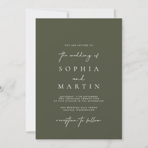 Modern Olive Green Photo Wedding Invitation | Zazzle