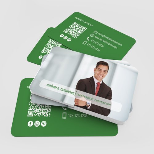 Modern Olive Green QR Code Photo Networking Card