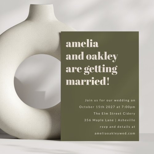 Modern Olive Green Retro Simple Wedding Website Invitation