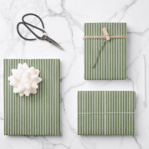 Modern Olive Green Rustic Stripes  Wrapping Paper Sheets