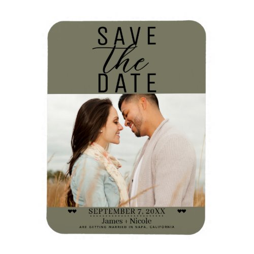 Modern Olive Green Save the Date Wedding Photo Magnet