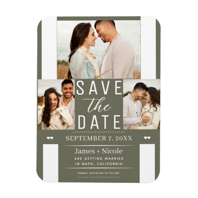 Modern Olive Green Save the Date Wedding Photo Magnet (Vertical)