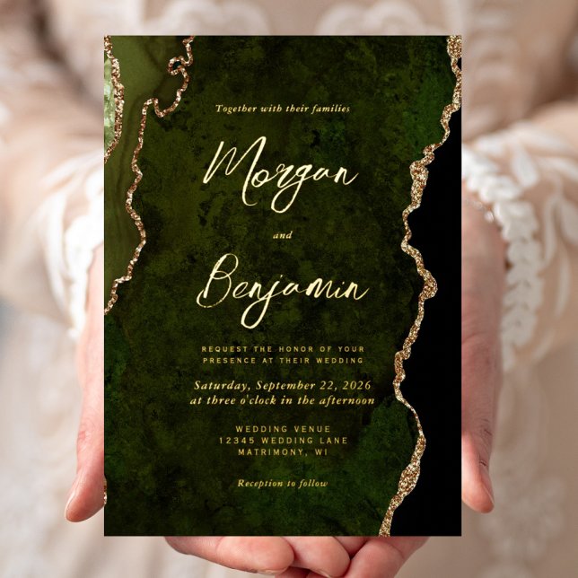 Modern Olive Green Script Wedding Foil Invitation (Creator Uploaded)