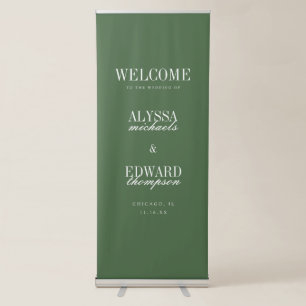 Modern Olive Green Script Wedding Welcome Retractable Banner