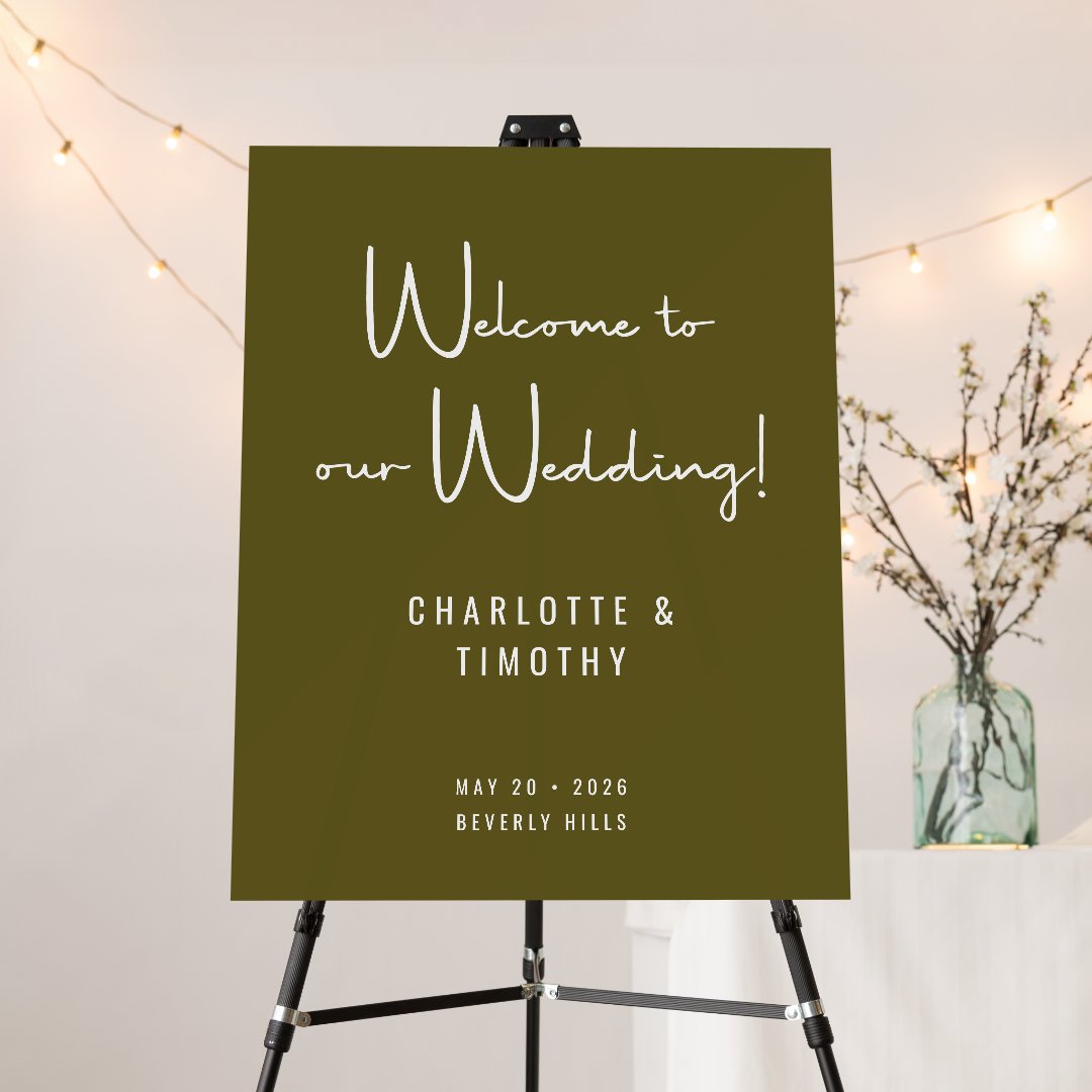 Modern Olive Green Script Wedding Welcome Sign | Zazzle