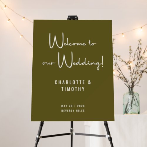 Modern Olive Green Script Wedding Welcome Sign