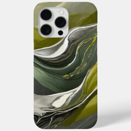 Modern Olive Green Silver Elegant Marble iPhone 15 Pro Max Case