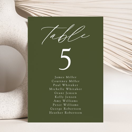 Modern Olive Green Table Number Seating Chart