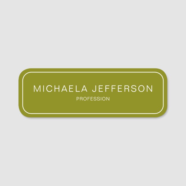 Modern Olive Green Trendy Business Name Tag (Front)