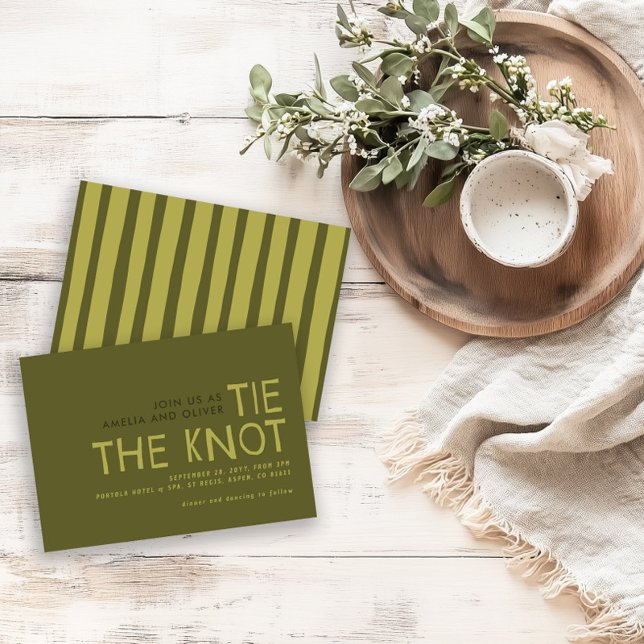 Modern Olive Green Typography | Bold Striped Back Invitation (Creator Uploaded)