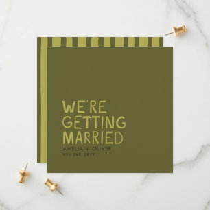 Modern Olive Green Typography Bold Striped Back Save The Date