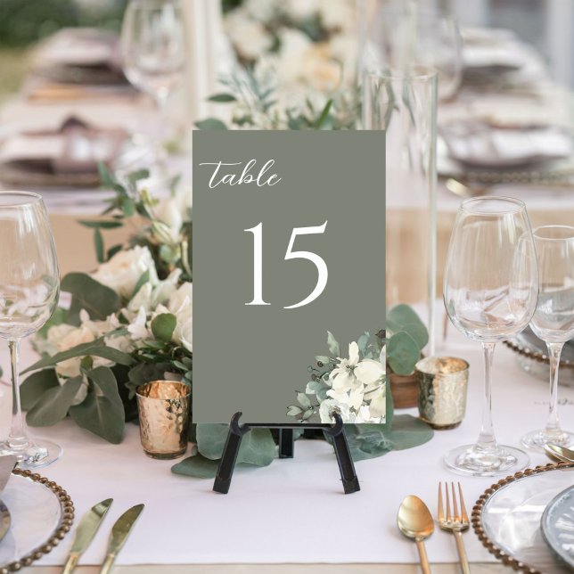 Modern Olive Green Watercolor Floral Wedding Table Number (Creator Uploaded)