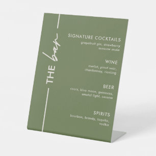 Modern Olive Green Wedding Bar Pedestal Sign