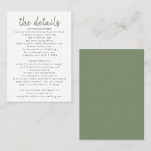Modern Olive Green Wedding Details Enclosure Card