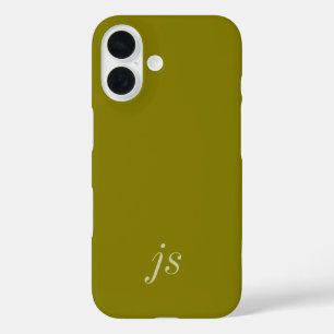 Modern Olive Green White Monogram Name iPhone 16 Case