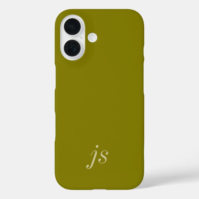 Modern Olive Green White Monogram Name Case-Mate iPhone Case (Back)
