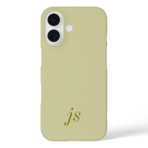 Modern Olive Green White Monogram Name iPhone 16 Case