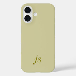Modern Olive Green White Monogram Name iPhone 16 Case