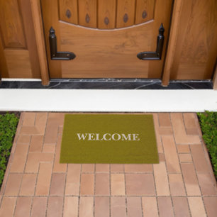 Modern Olive Green & White Welcome Personalized  Fiber Doormat