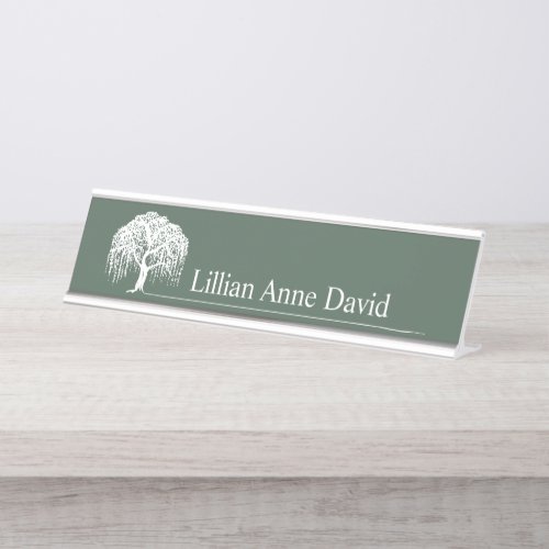 Modern Olive Green Willow Tree Logo Personalized Desk Name Plate