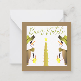Modern Olive Green With Snowman Note Card
