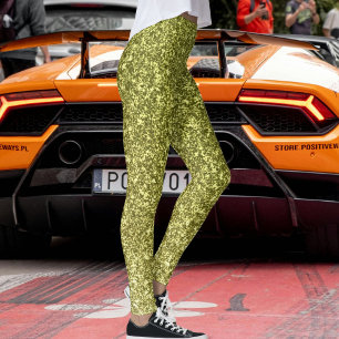 Modern Olive Grey Yellow Glitter Festive Pattern  Leggings