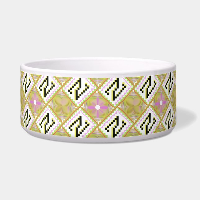 Modern Olive & Magenta Geometric Tribal Pattern Bowl (Front)