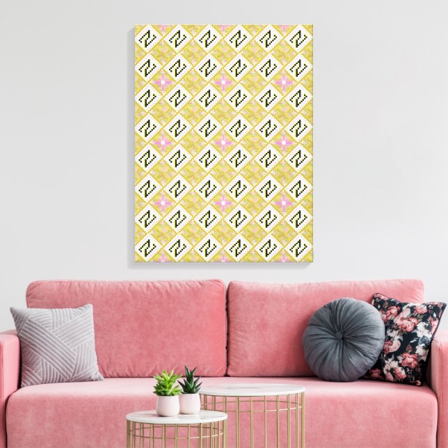 Modern Olive & Magenta Geometric Tribal Pattern Canvas Print (Insitu(LivingRoom))