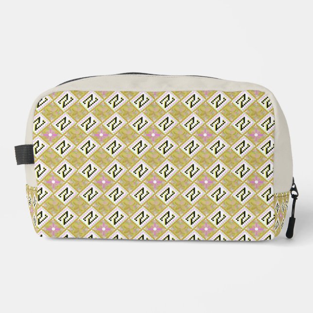Modern Olive & Magenta Geometric Tribal Pattern Dopp Kit (Front)