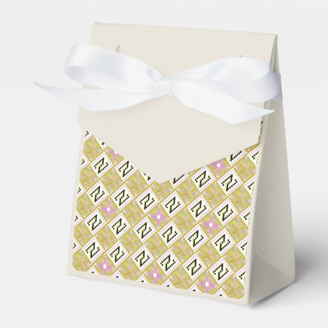 Modern Olive & Magenta Geometric Tribal Pattern Favor Boxes (Front Side)