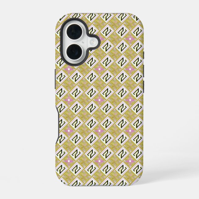 Modern Olive & Magenta Geometric Tribal Pattern iPhone Case (Back)