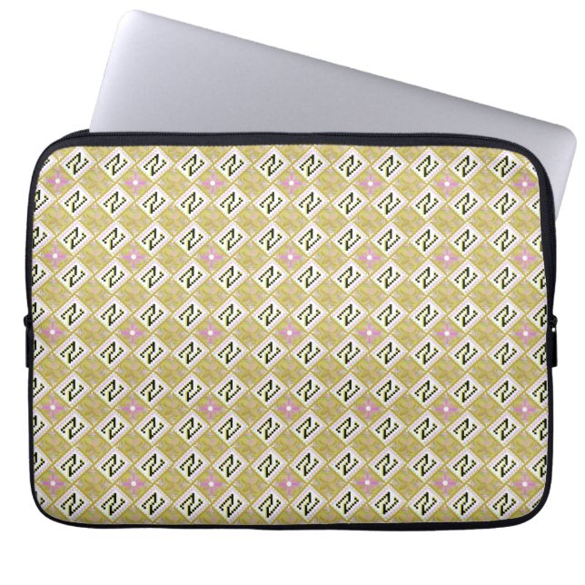 Modern Olive & Magenta Geometric Tribal Pattern Laptop Sleeve (Front)