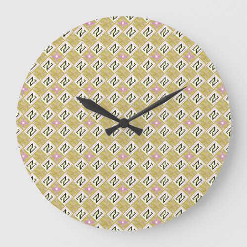 Modern Olive & Magenta Geometric Tribal Pattern Large Clock