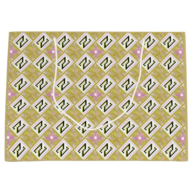 Modern Olive & Magenta Geometric Tribal Pattern Large Gift Bag (Front)
