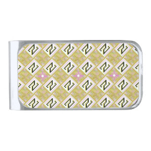 Modern Olive & Magenta Geometric Tribal Pattern Silver Finish Money Clip