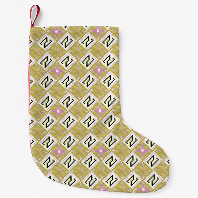 Modern Olive & Magenta Geometric Tribal Pattern Small Christmas Stocking (Front)