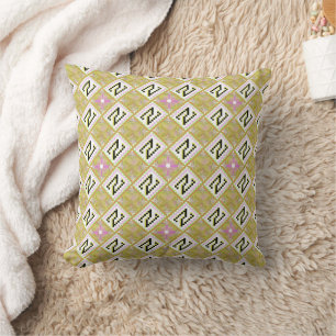 Modern Olive & Magenta Geometric Tribal Pattern Throw Pillow
