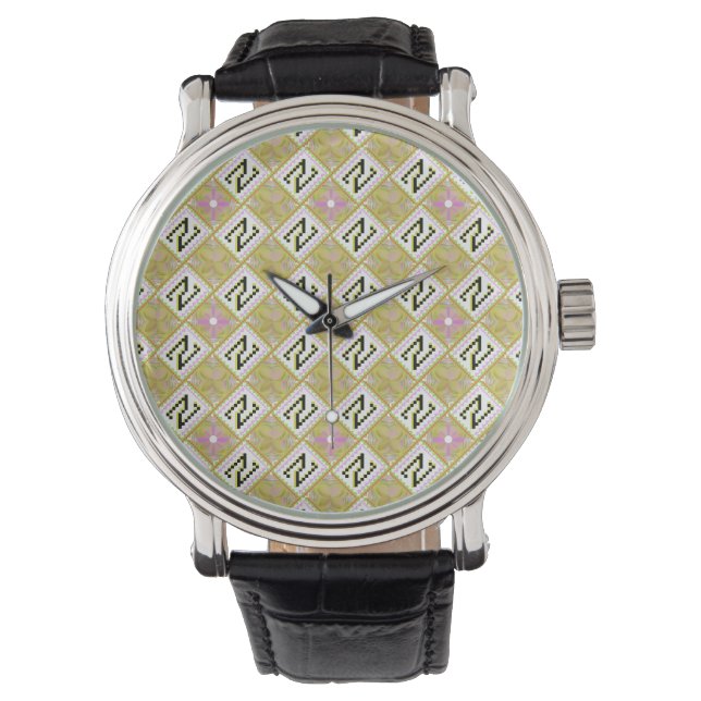 Modern Olive & Magenta Geometric Tribal Pattern Watch (Front)