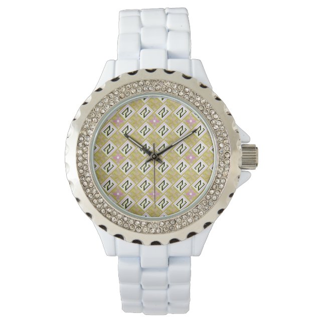Modern Olive & Magenta Geometric Tribal Pattern Watch (Front)