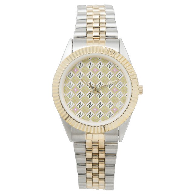 Modern Olive & Magenta Geometric Tribal Pattern Watch (Front)