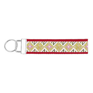 Modern Olive & Magenta Geometric Tribal Pattern Wrist Keychain