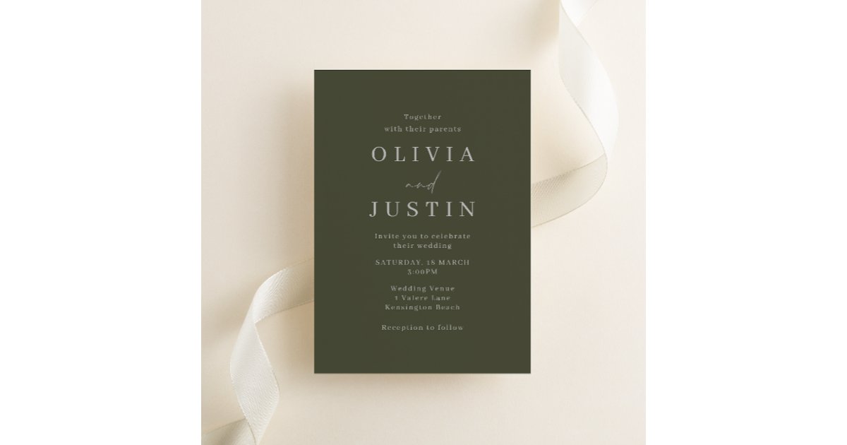 Modern Olive Minimalist Wedding Invitation | Zazzle