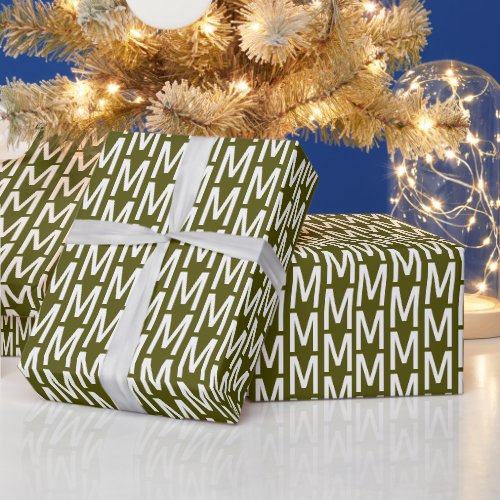 Modern olive moss green custom monogram initial wrapping paper