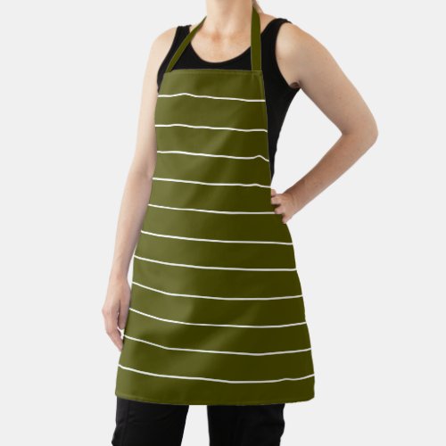 Modern olive moss green horizontal stripes pattern apron