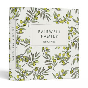 Modern olive pattern Family Recipes cookbook 3 Ring Binder
