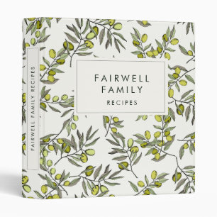 Modern olive pattern Family Recipes cookbook 3 Ring Binder