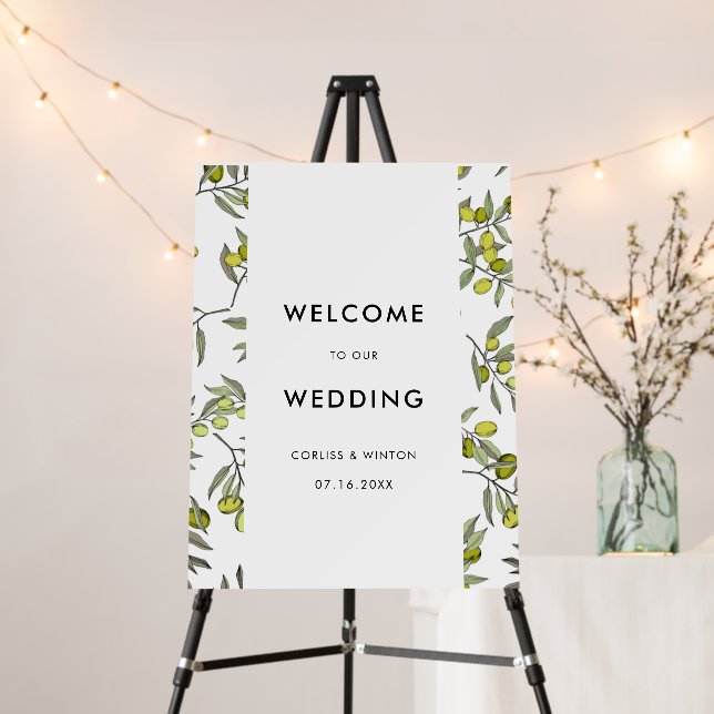 Modern olive pattern Welcome to our wedding sign (In Situ (Stand))