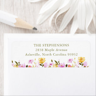 Modern Olive Pink Watercolor Floral Return Address Label