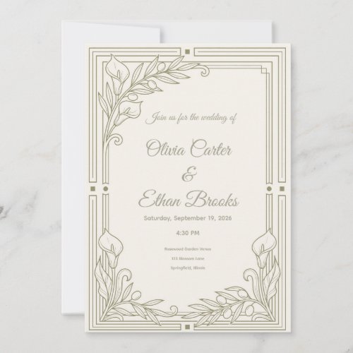 Modern Olive saga green Neutral Wedding Invitation