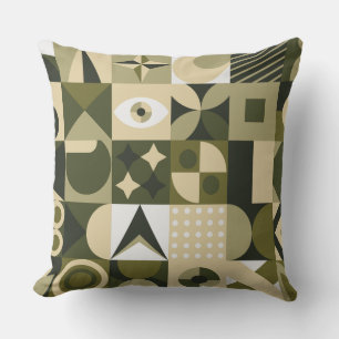 Modern Olive & Sage Geometric Abstract Mosaic Pill Throw Pillow